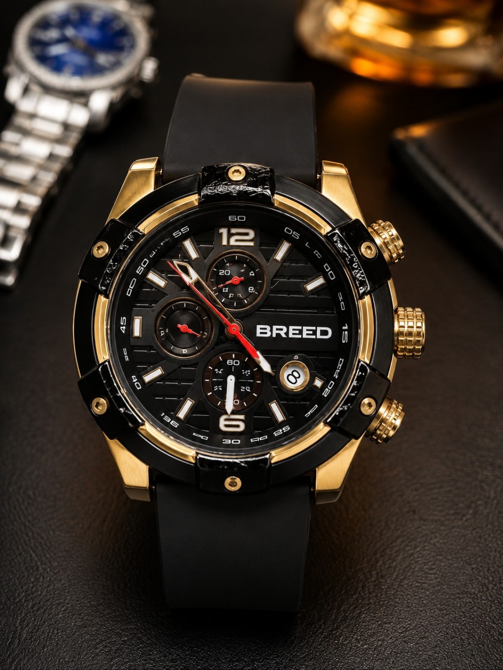 Breed Black And Rose Gold Chronograph Watch